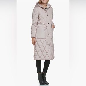 Kenneth Cole New York Long Quilted Puffer Coat Hooded Pink XL NWT